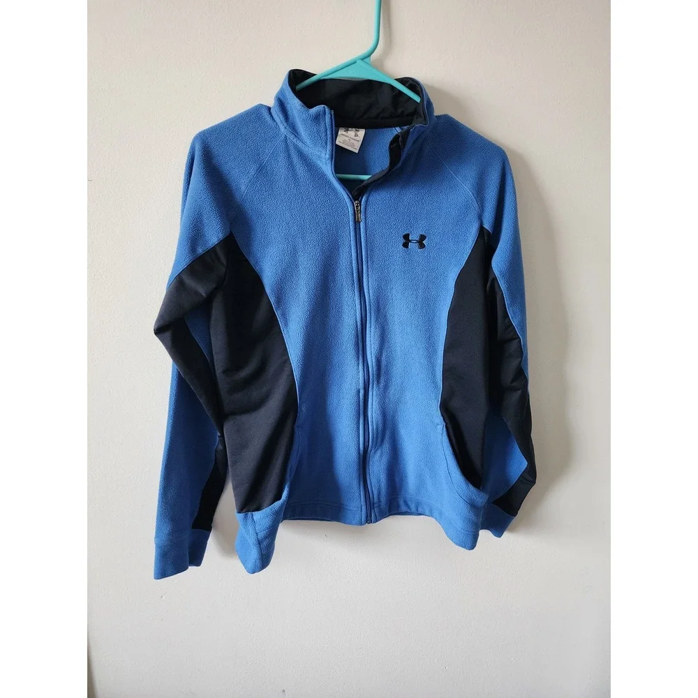 Under Armour Jacket Fleece Men's Size Medium Blue Black Full Zip Fleece Jacket